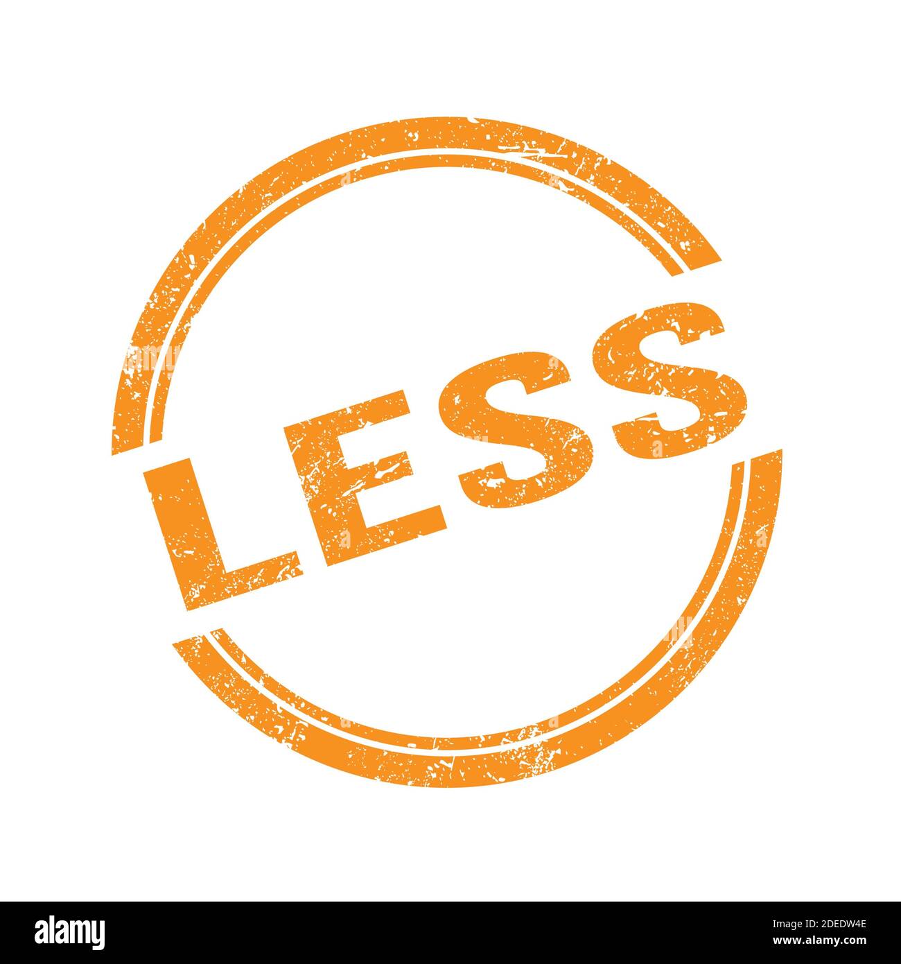 LESS text written on orange grungy vintage round stamp Stock Photo - Alamy