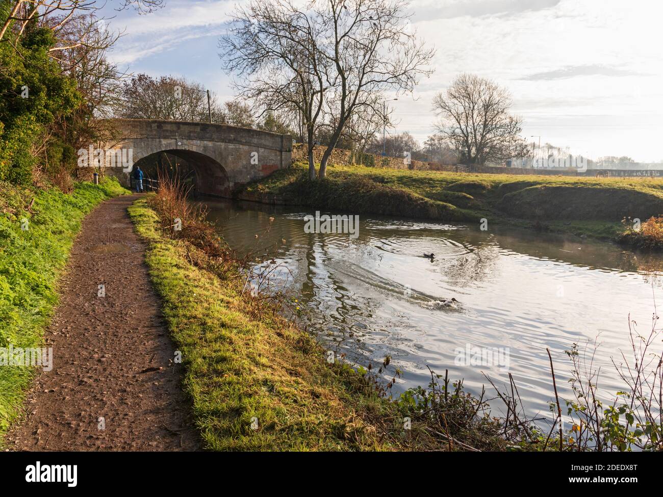 A bright sunny winters day at the Kennet and Avon Canal, Bradford on Avon, Wiltshire, England, UK Stock Photo