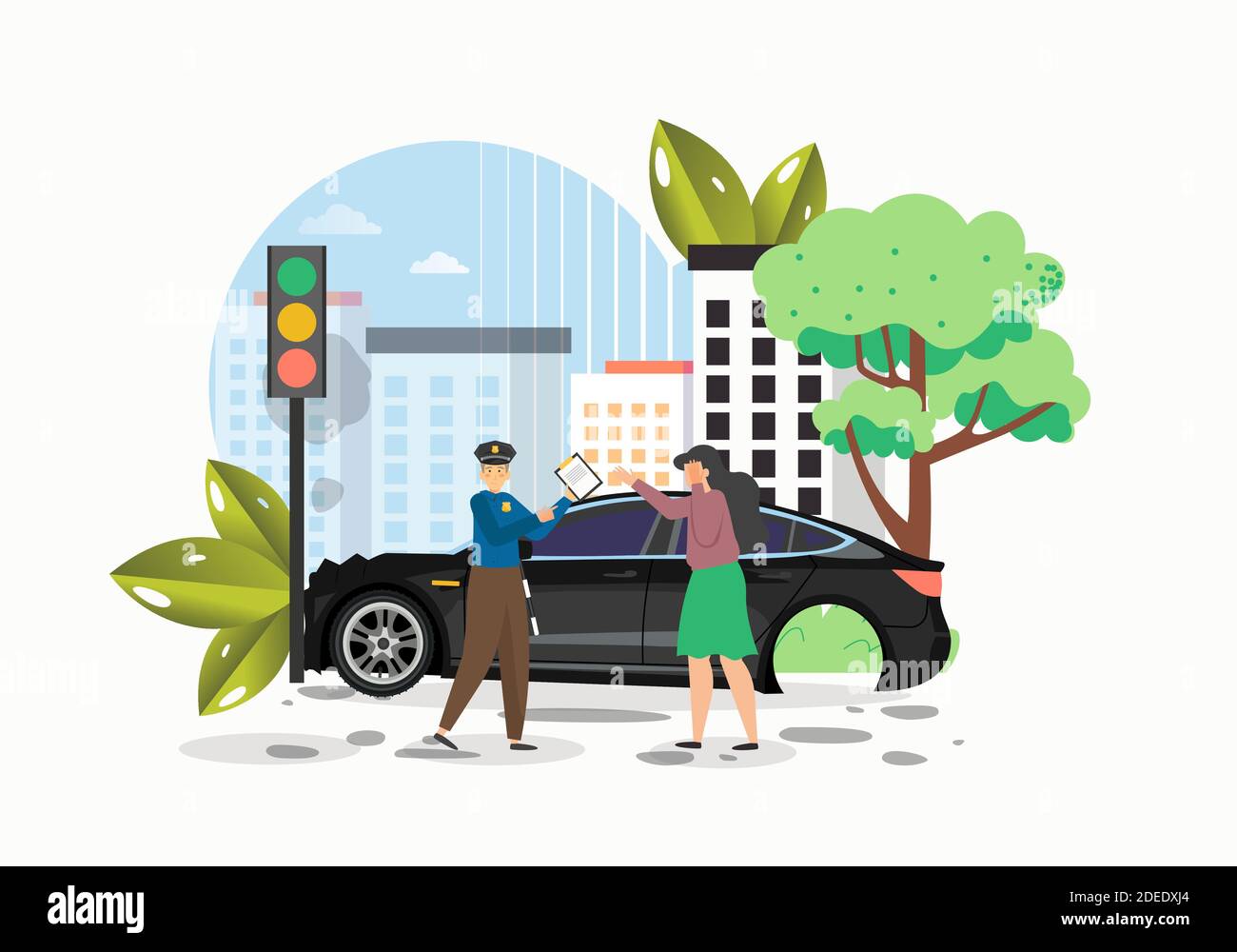 Car accident on the road, flat vector illustration. Car crash Stock