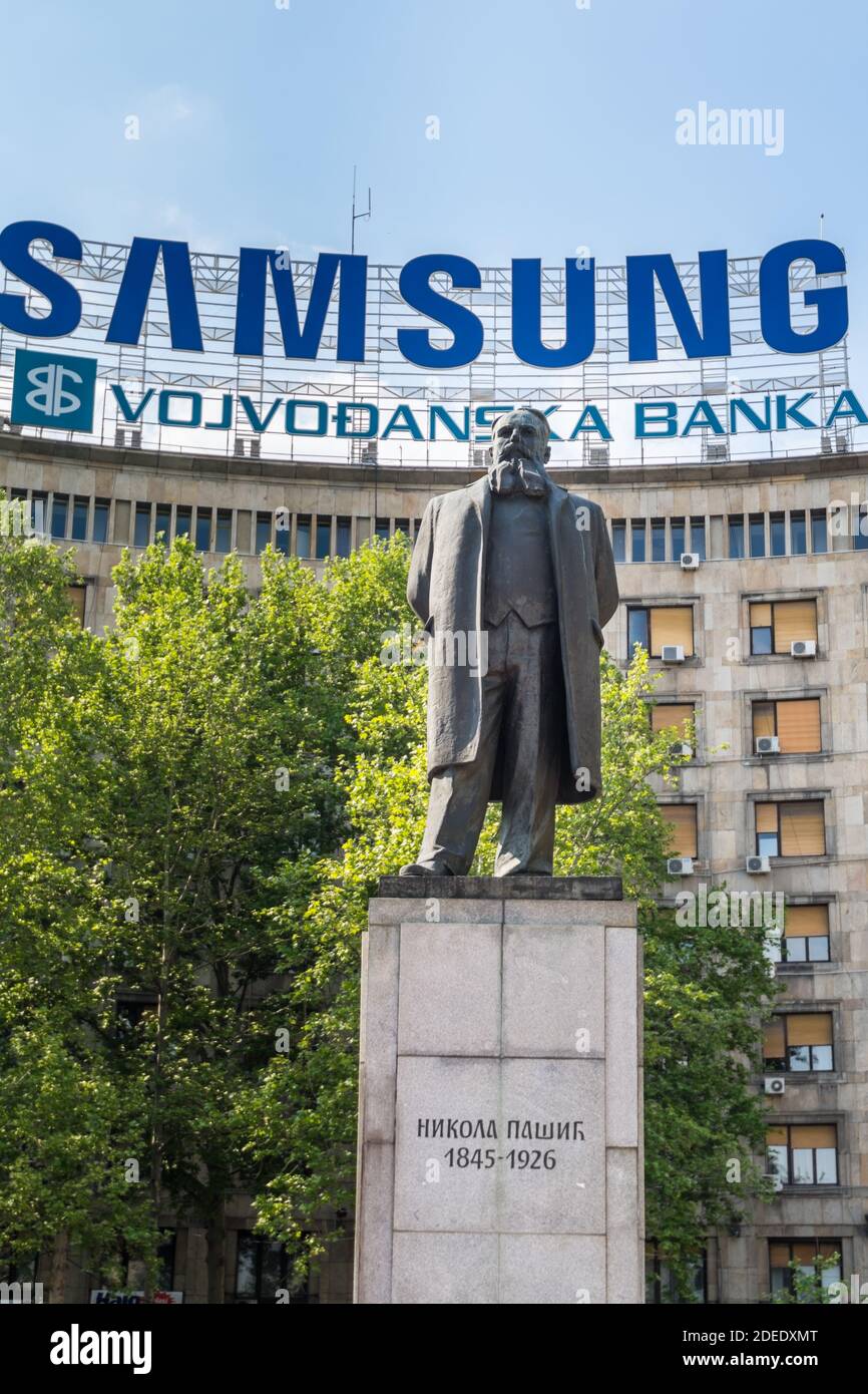 Statue of the scientist Nicolas Tesla in the city of belgrade, serbia Stock Photo