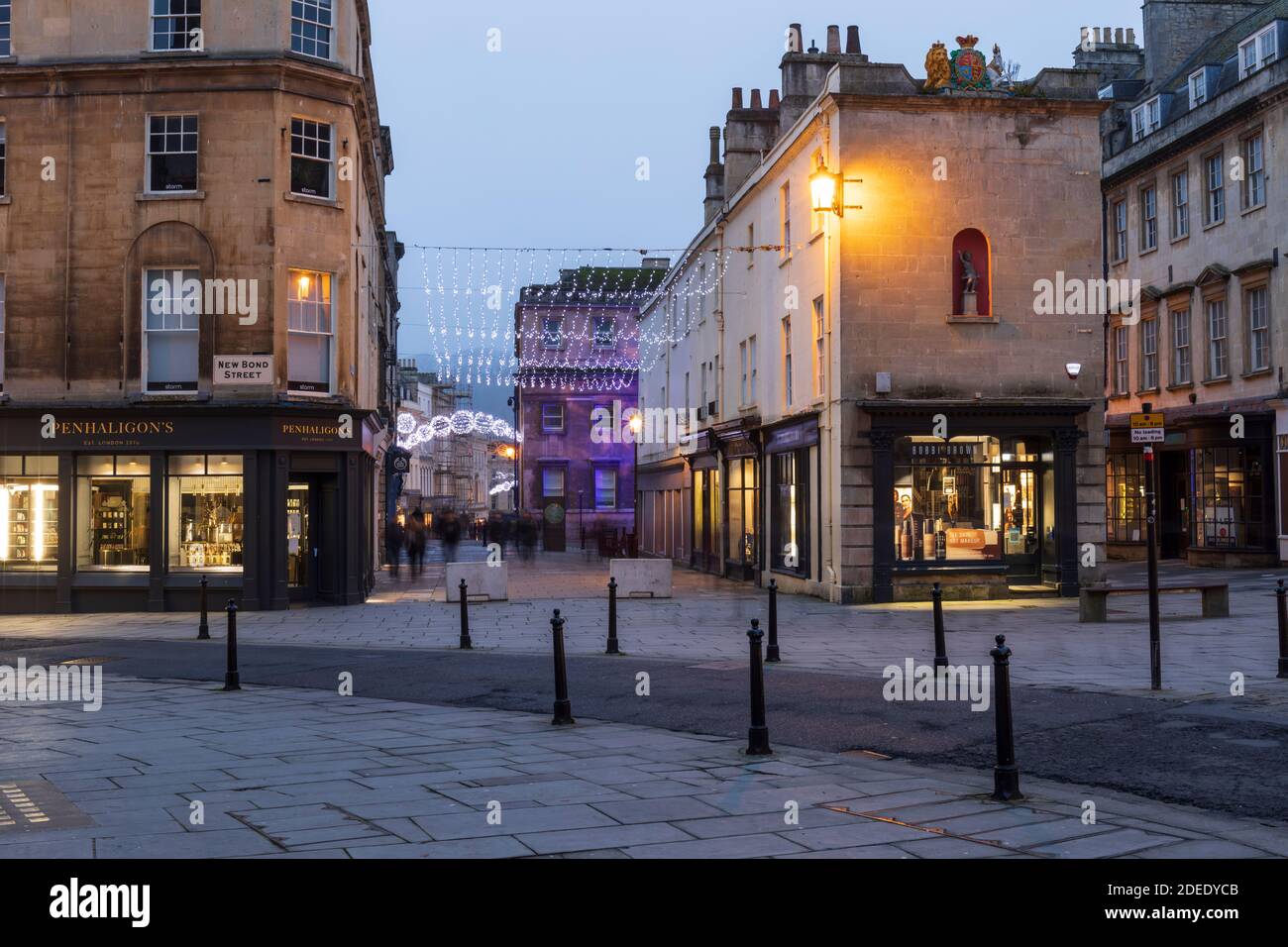 Christmas lights in Bath at dusk. Part of the 2020 Christmas Light Trail, Bath City Centre, Somerset, England, UK Stock Photo