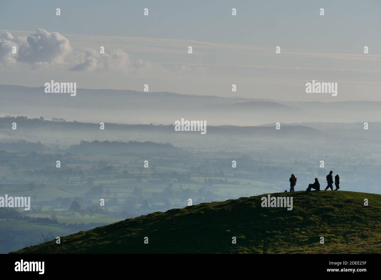 Walking at British Camp, on the Malvern Hills, near Ledbury, Herefordshire, England, UK Stock Photo