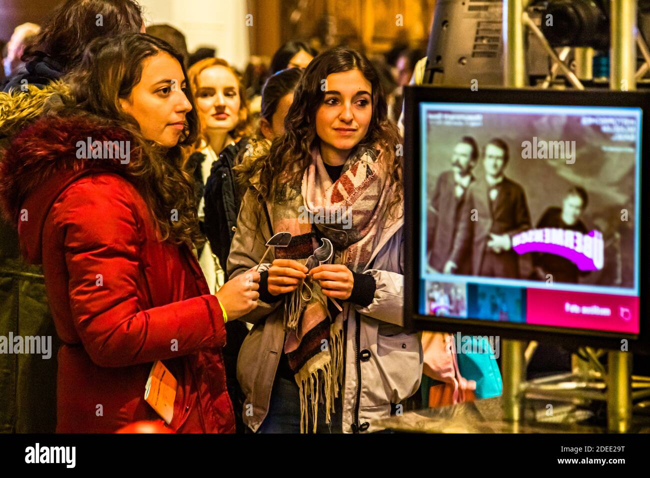 Nietzsche exhibition in the Stadtmuseum Basel, Switzerland. Nietzsche still fascinates today. In the museum you can wait for a selfie with self-made moustache Stock Photo