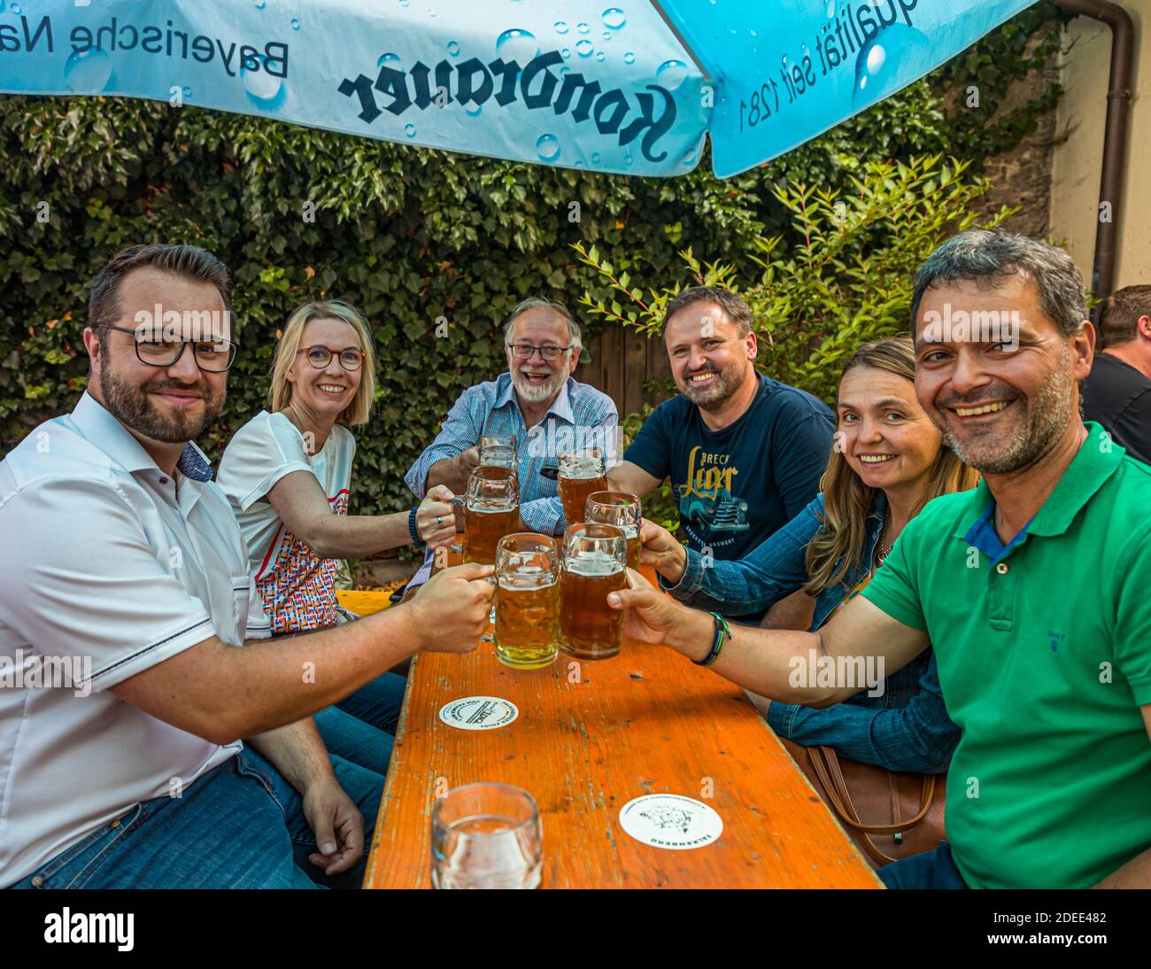 Social gathering with Zoigl beer in Falkenberg, Germany Stock Photo