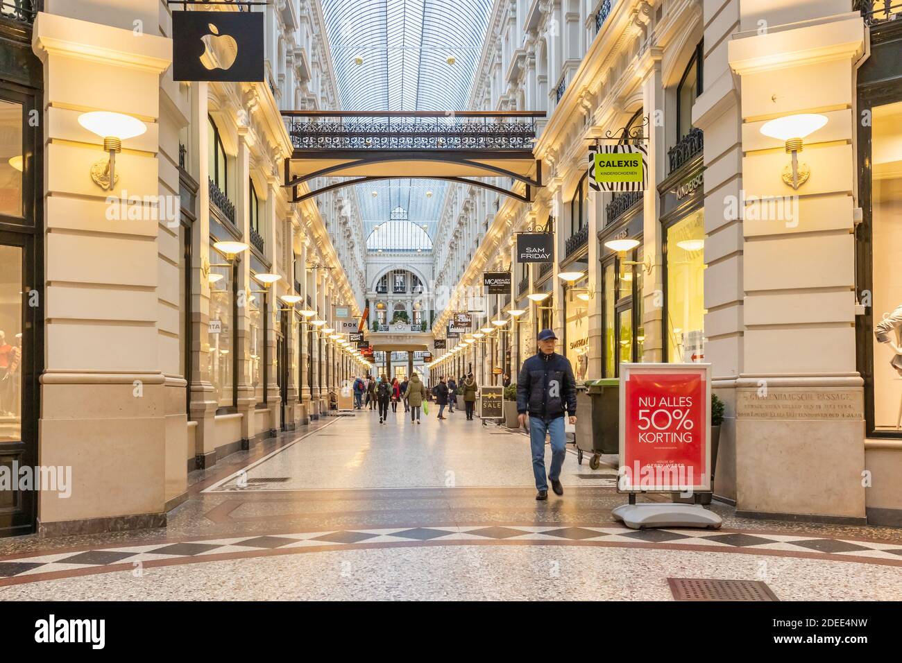 The Hague, The Netherlands - January 15, 2020: View at the indoor ancient mall Haagsche Passage in the city centre of The Hague, The Netherlands Stock Photo