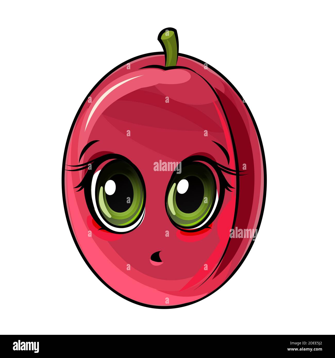 Plum fruits. Face. The isolated object on a white background. Ripe. Cartoon flat style. Illustration. Vector Stock Vector