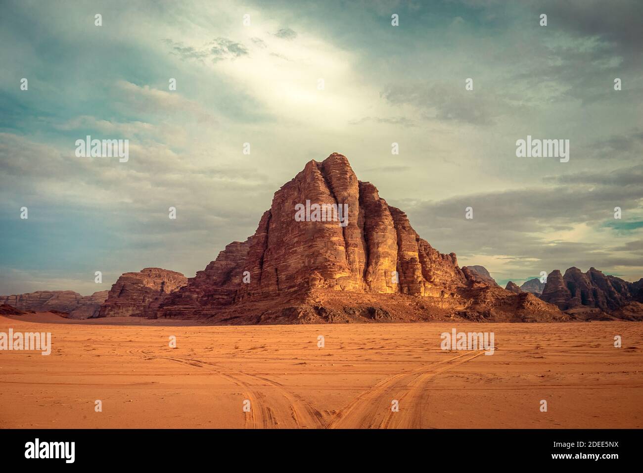 Jabal alMazmar, known as The Seven Pillars of Wisdom, in the Wadi Rum