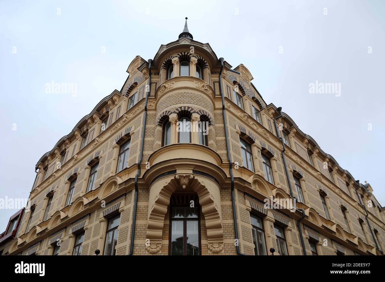 Historic architectural detail of the 1893 dated Cafe Husaren building