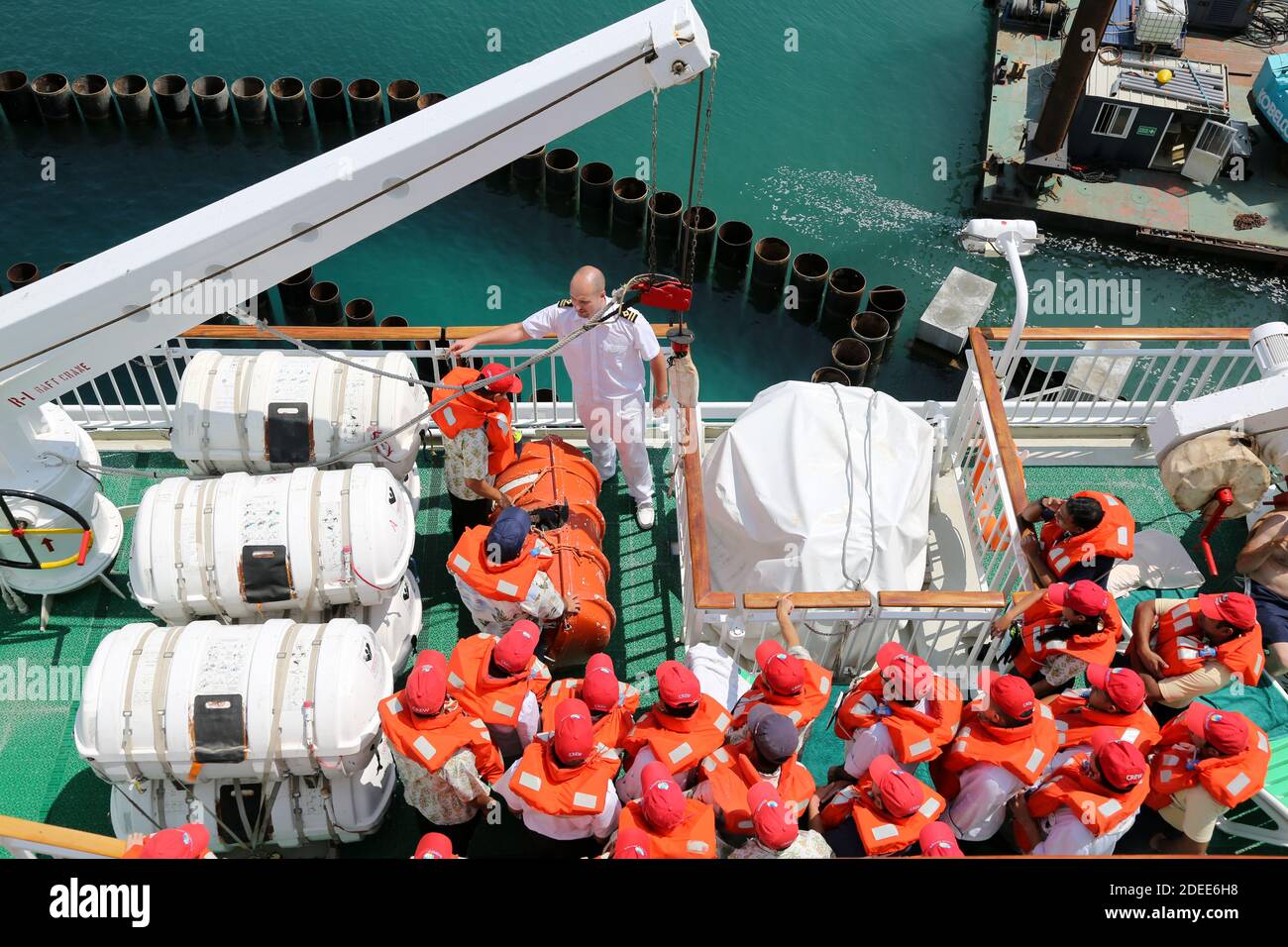 Muster Drill and life saving staff training on a cruise ship Stock Photo Alamy