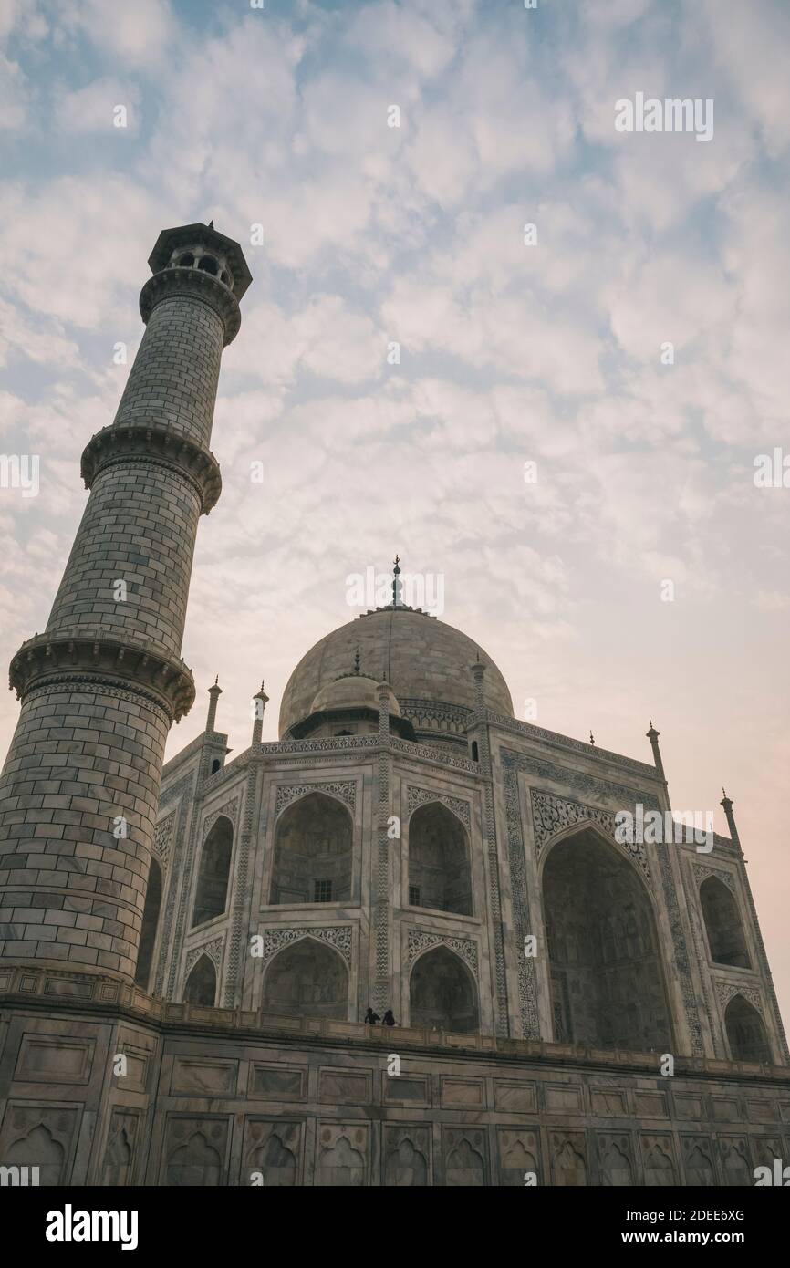Taj Mahal west face against cloudy sky during sunrise time, Agra, India ...