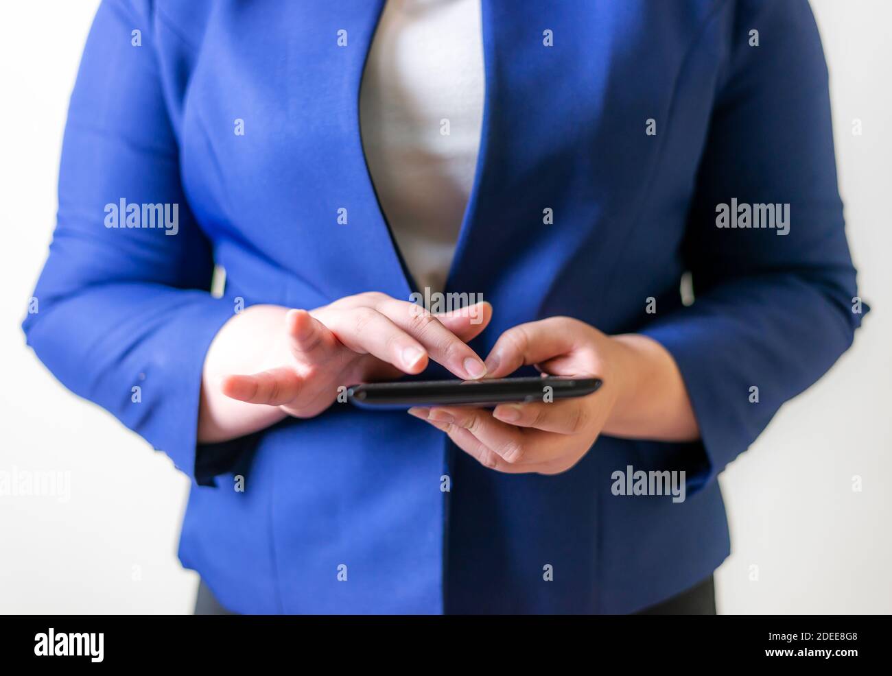 Business women with laptop on blurred background, Technology people connection network concept Stock Photo