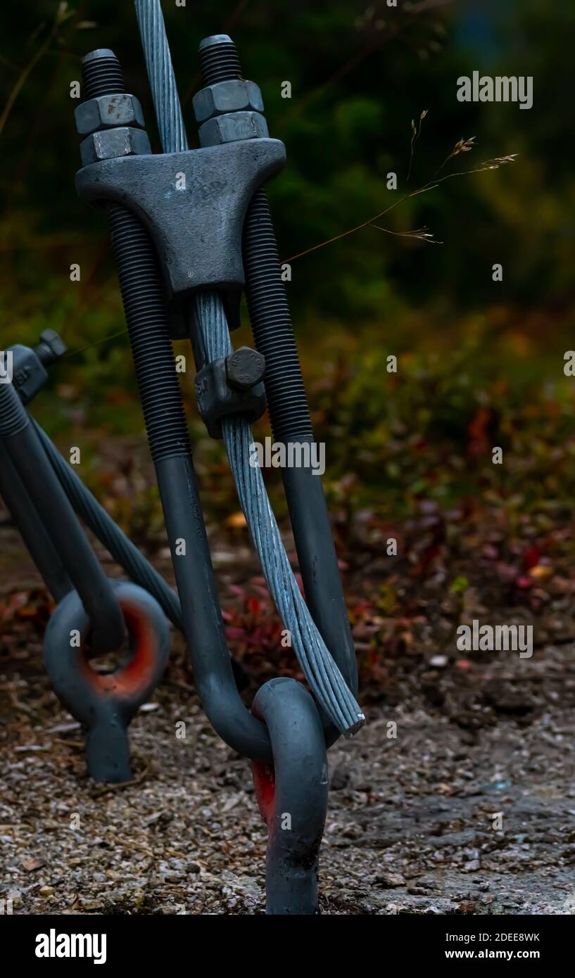 Turnbuckle fasteners for adding tension to stainless steel wires. Close