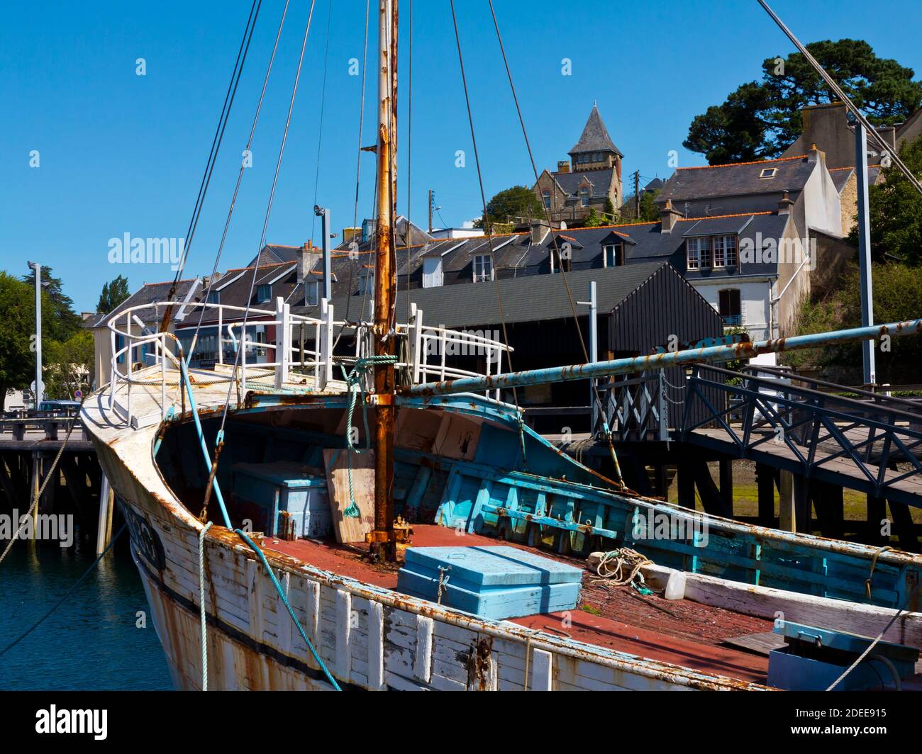 Boats in the Le Port Musee maritime museum in the harbour at Port Rhu