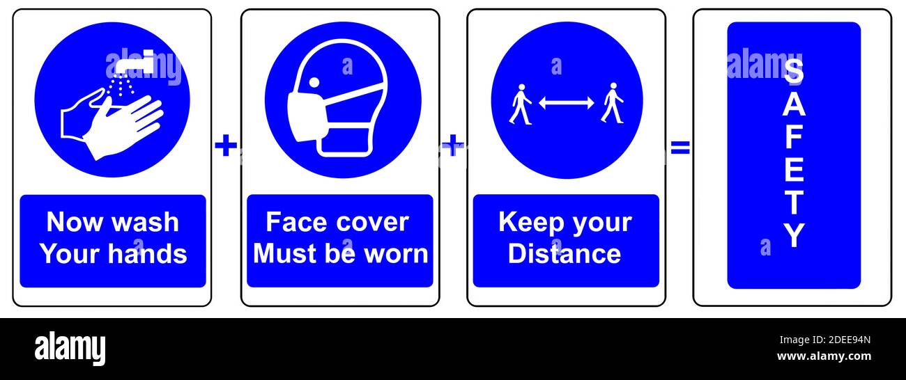 Now wash your hands, cover your face and keep your distance sign Stock Photo