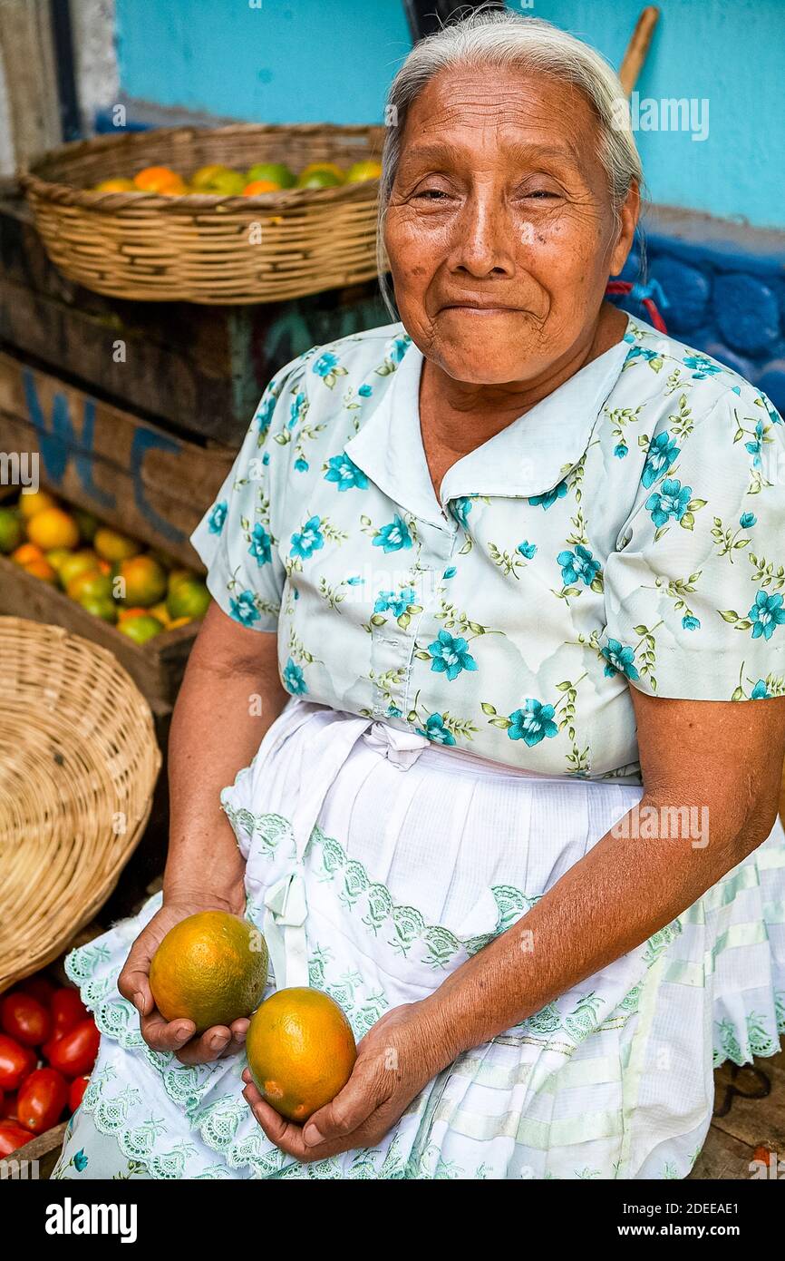 Fruit seller in the market in Guatemala. Stock Photo
