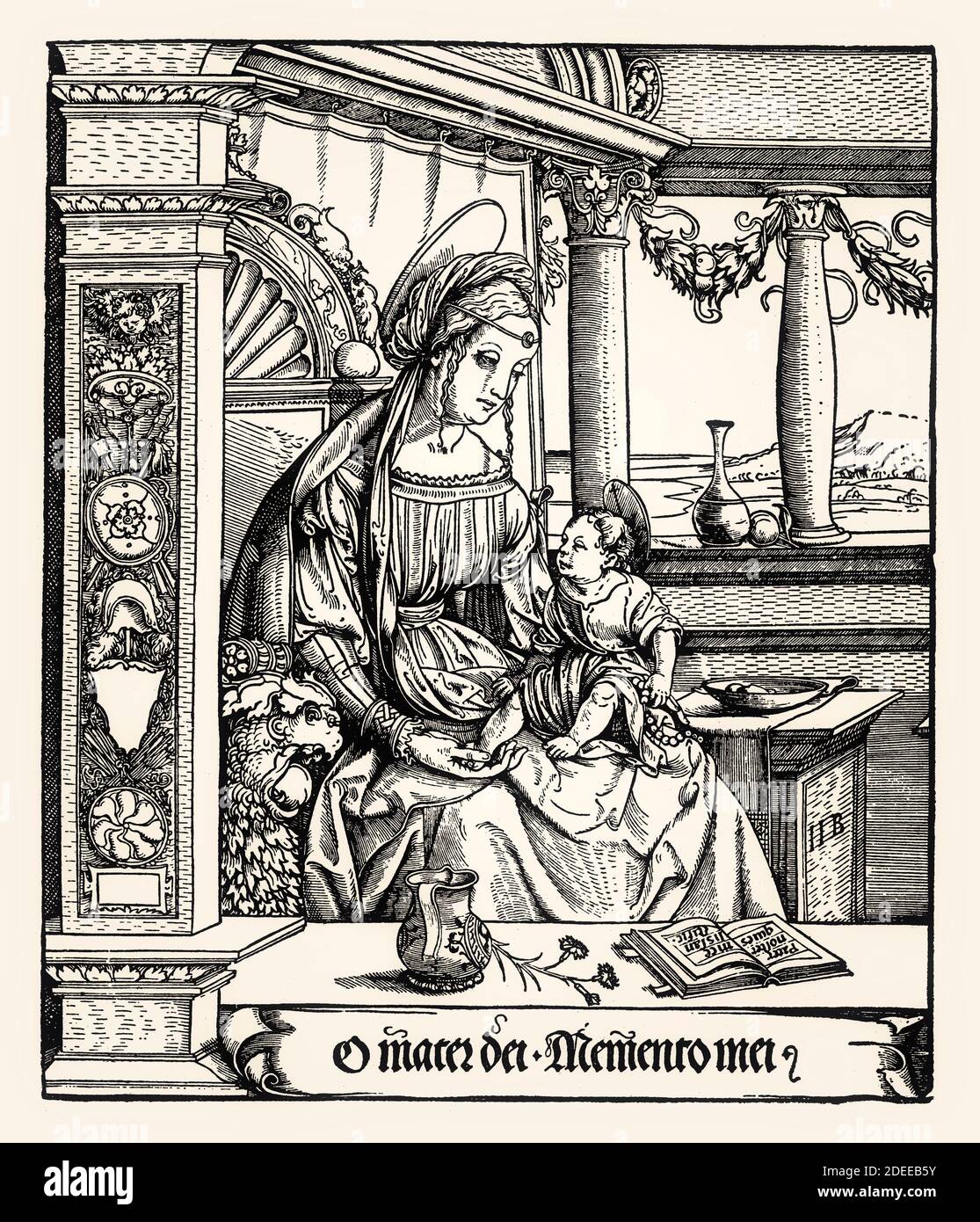 Child Jesus by Virgin Mary, Hans Burgkmair the Elder, 16th century, digitally restored Stock Photo
