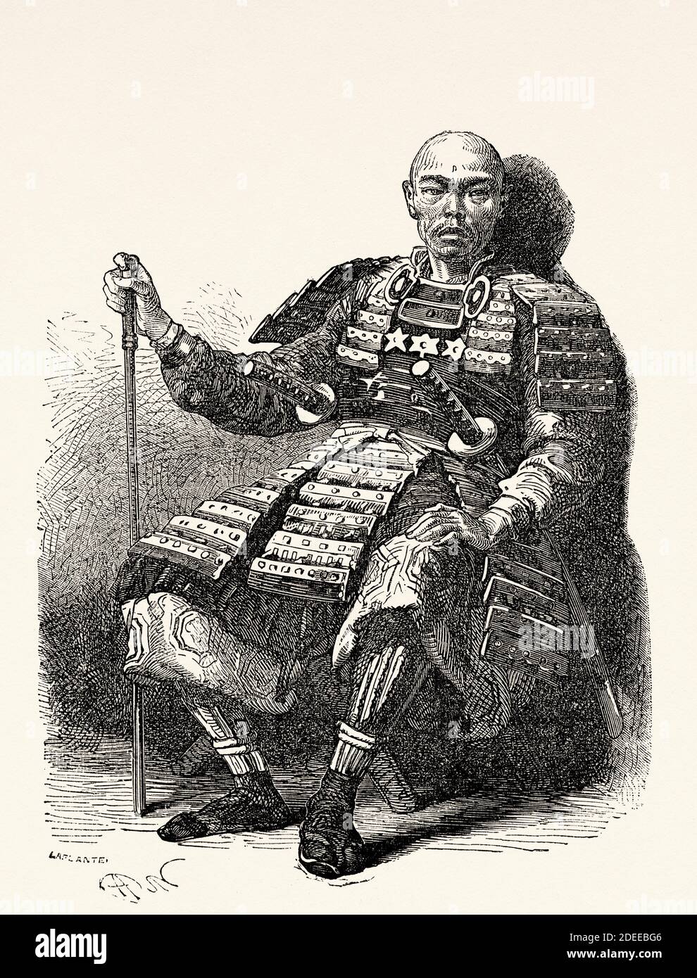 Taikosama. Fide-Yosi, famous general of the Japanese imperial army, Japan. Old 19th century engraved illustration Travel to Japan by Aime Humbert  from El Mundo en La Mano 1879 Stock Photo