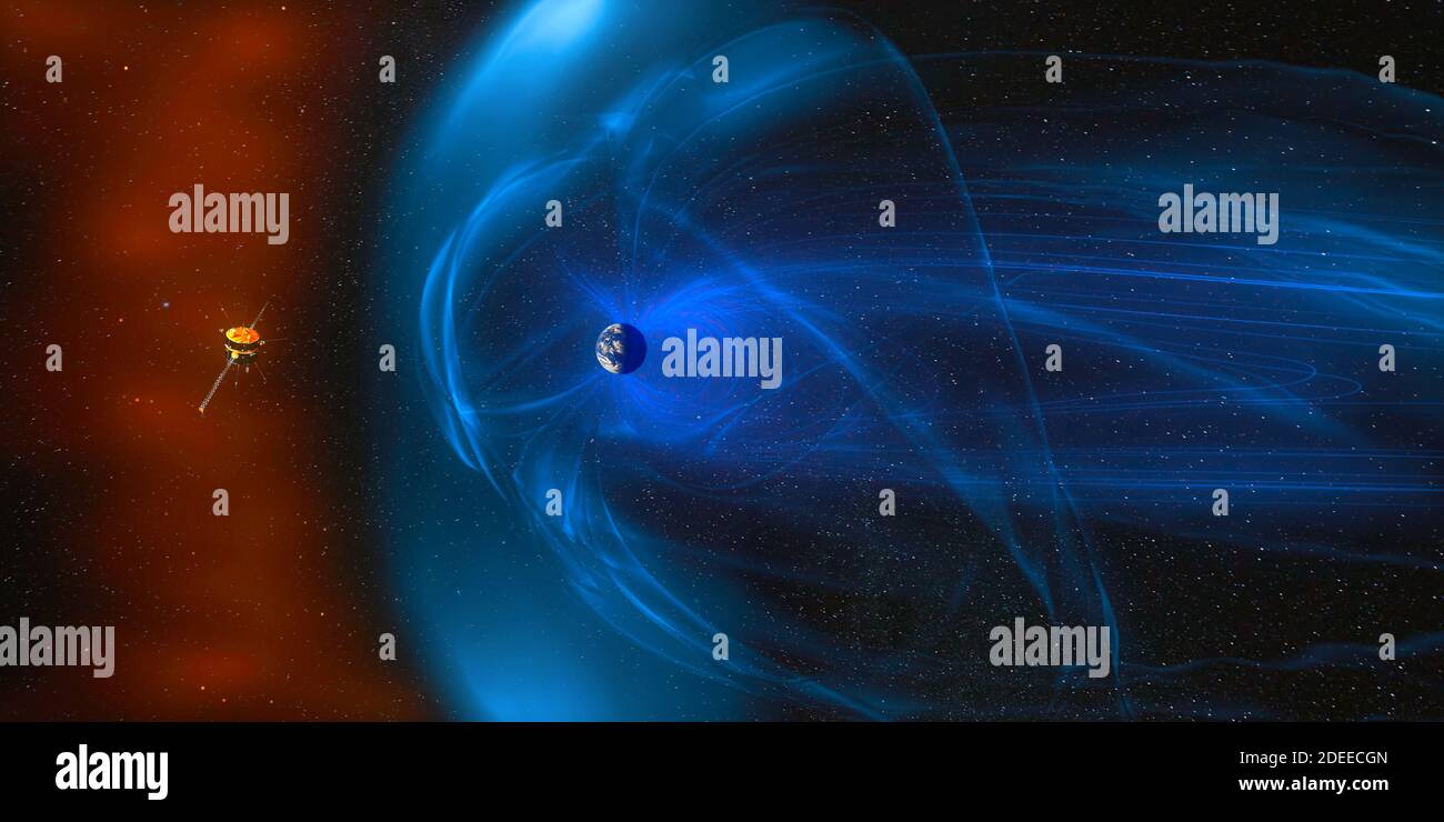 Magnetic lines of force surrounding Earth known as the magnetosphere against Sun s solar wind. Earth's magnetic field, the flow of particles. Element Stock Photo