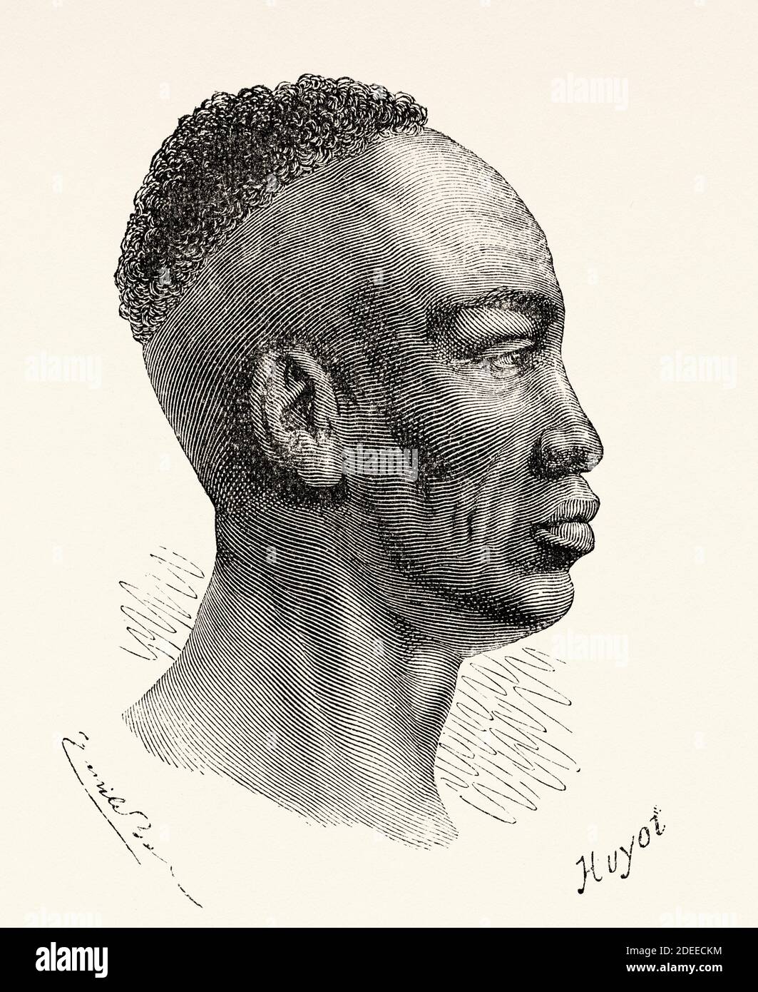 Azande man, Ethiopia. Old 19th century engraved, Narrative of a Journey ...