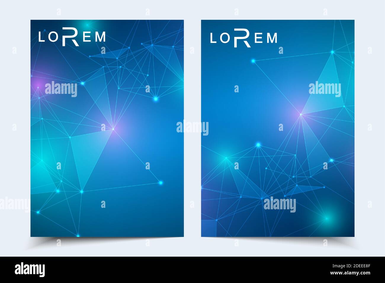 Scientific brochure design template. Vector flyer layout, Molecular structure with connected lines and dots. Scientific pattern atom DNA with elements Stock Vector