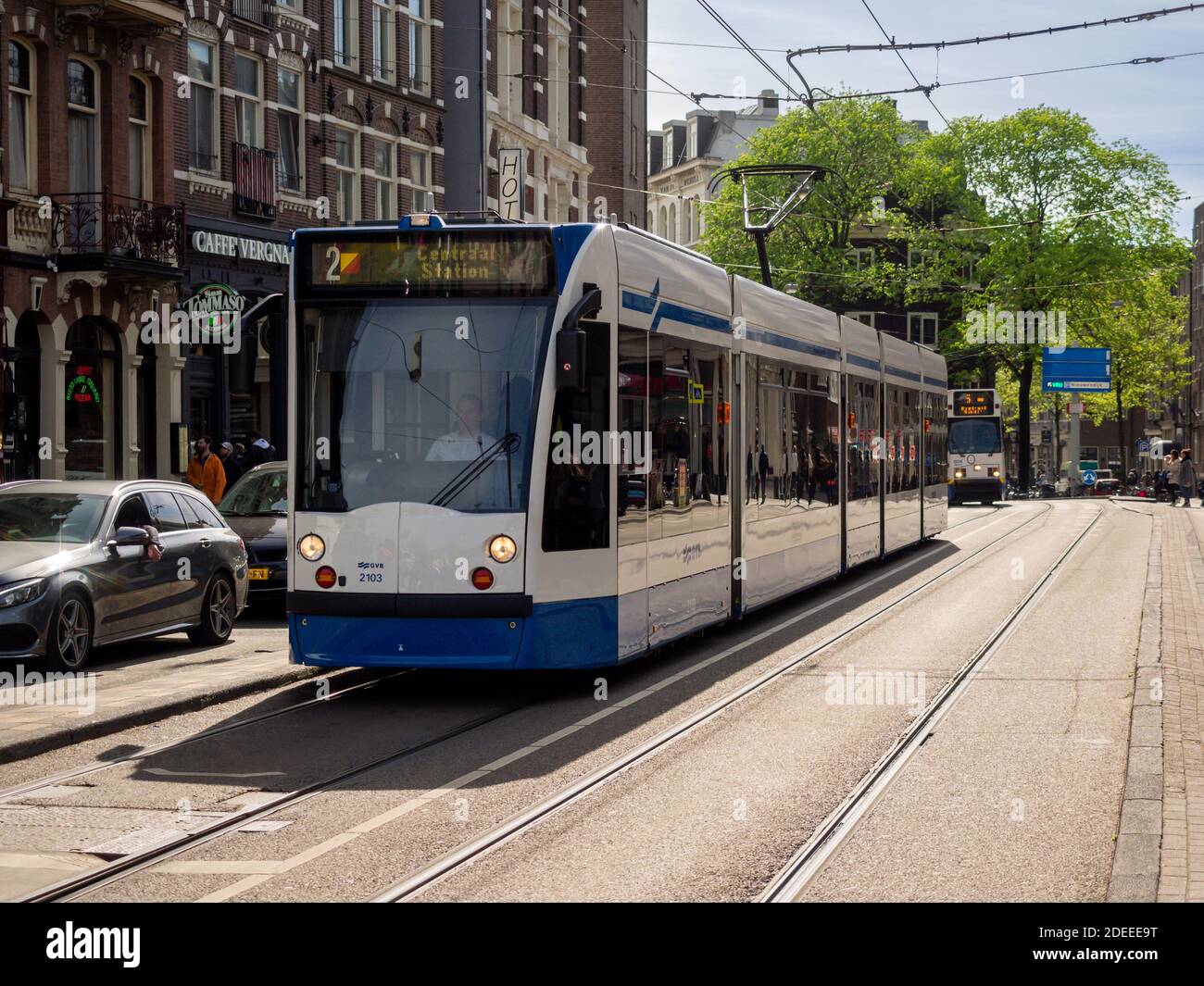 AMSTERDAM, NETHERLANDS:  A Combino series 14G Tram on Route 2 in the city centre Stock Photo