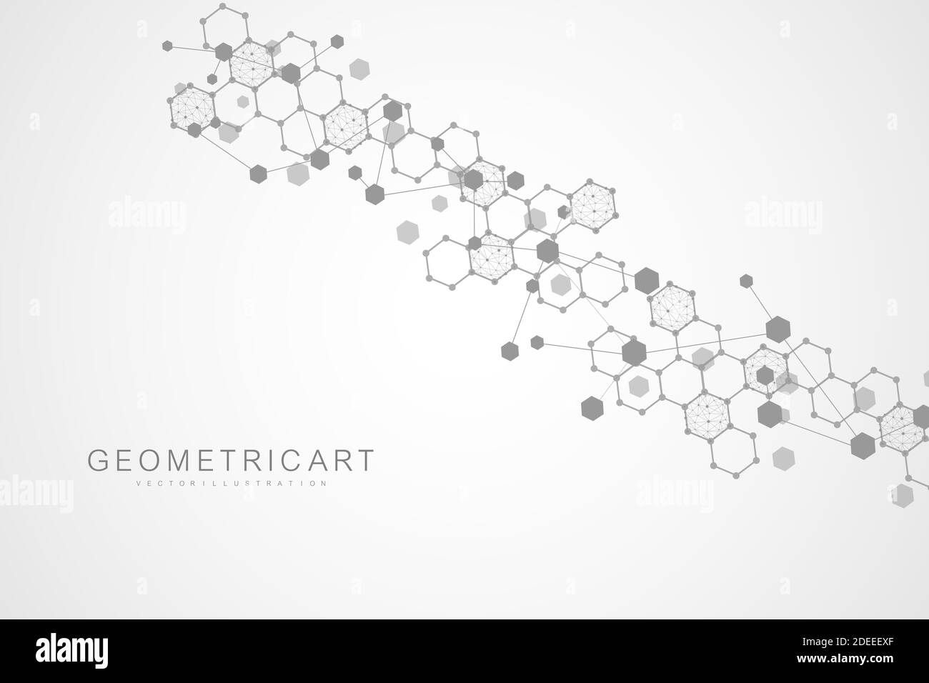 Science network pattern, connecting lines and dots. Technology hexagons structure or molecular connect elements. Stock Vector