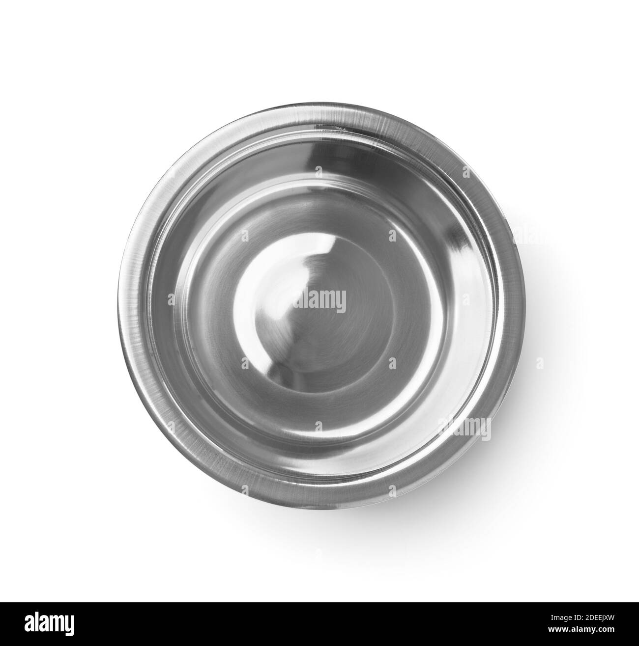 Top view of empty stainless steel bowl isolated on white Stock Photo
