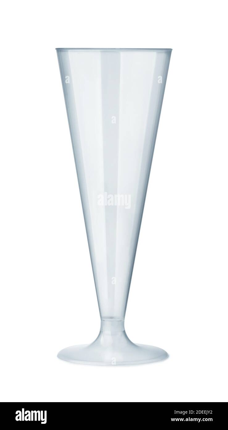 Front view of plastic disposable champagne flute isolated on white Stock Photo