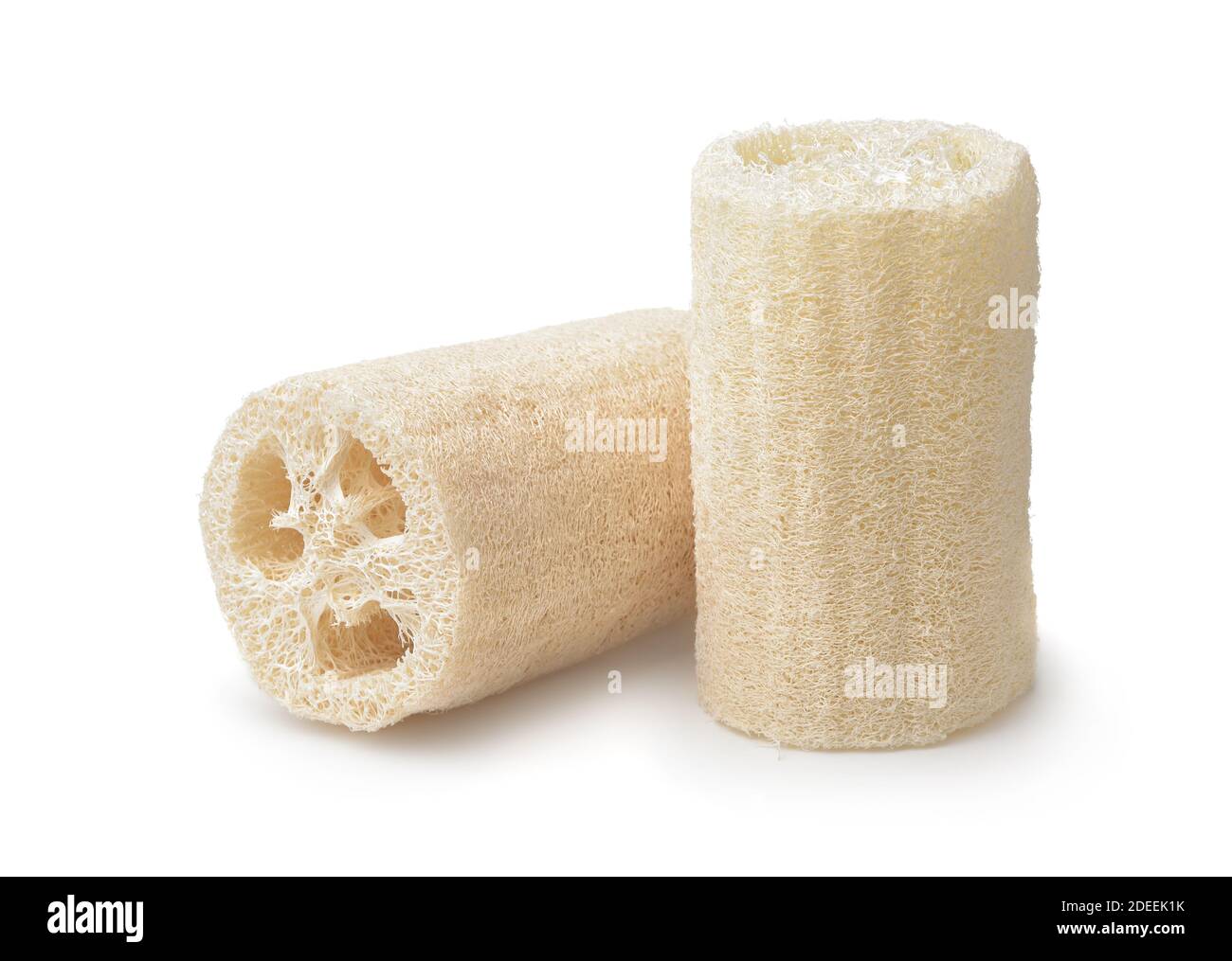 Two loofah bath scrub sponges isolated on white Stock Photo