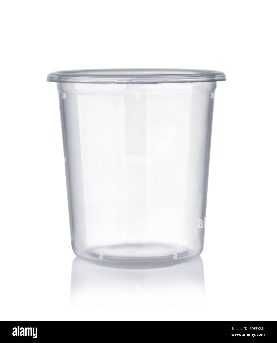 Front view of empty disposable plastic shot glass isolated on white Stock Photo