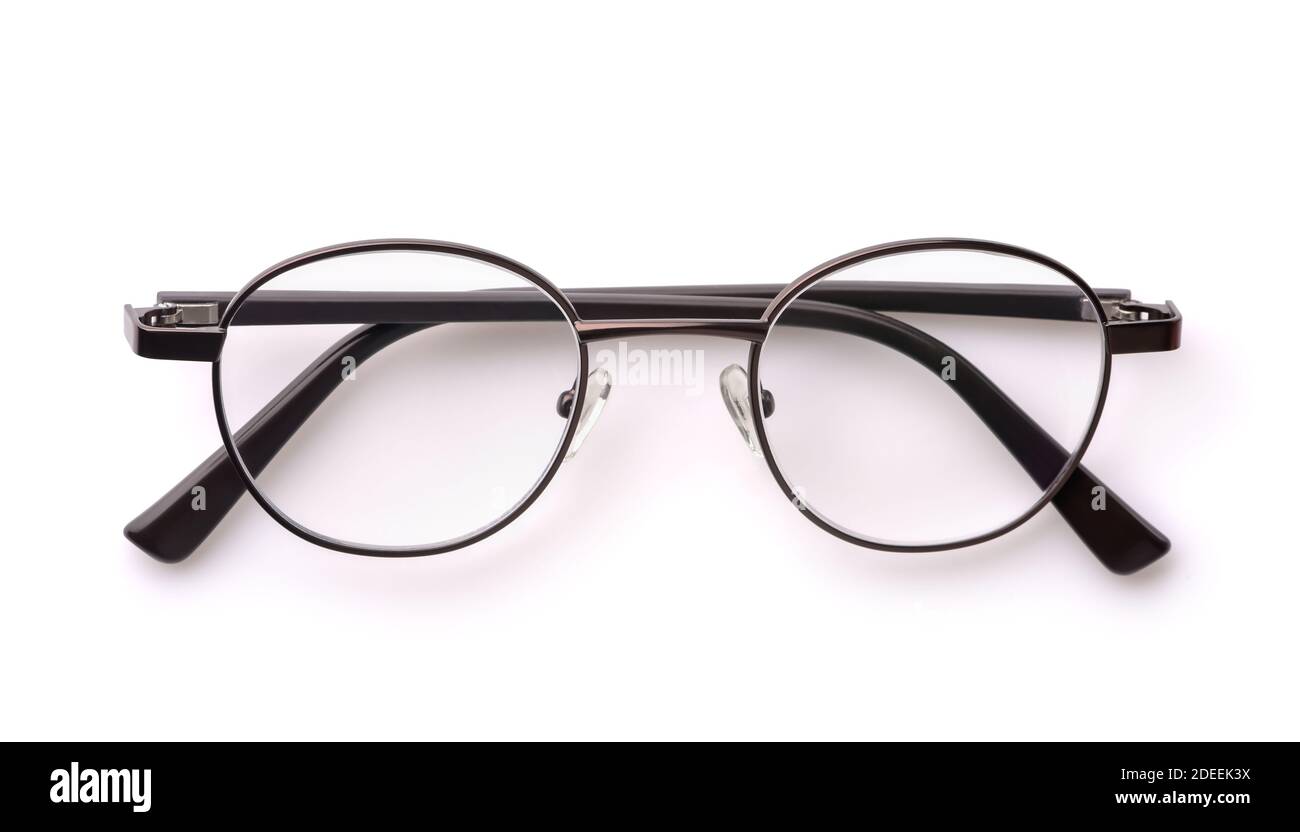 Folded classic eyeglasses  isolated on white Stock Photo