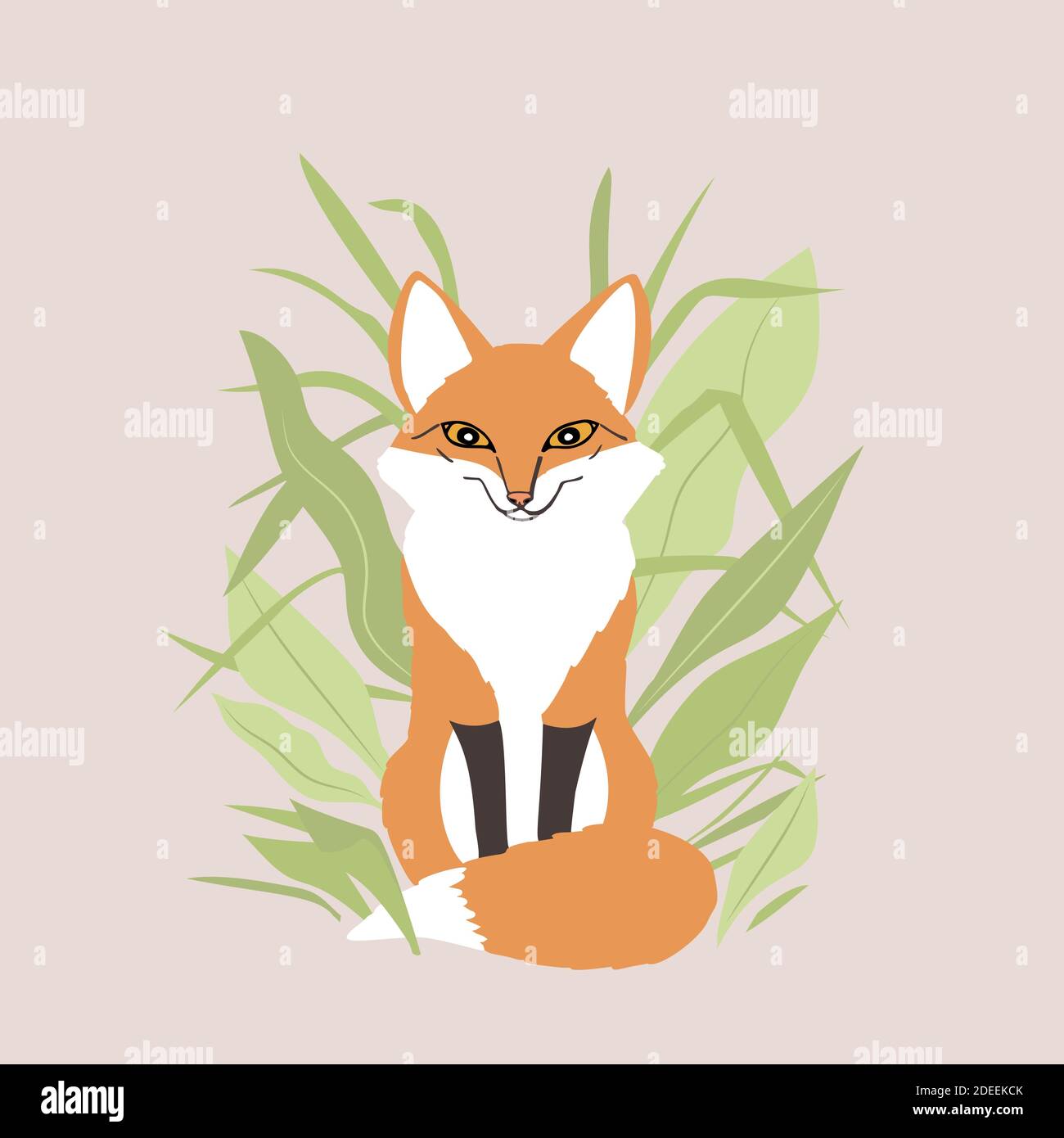 Greeting card with funny cute red fox and greenery Stock Vector Image ...