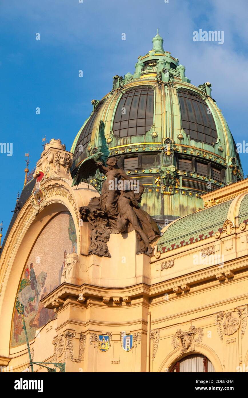 Detail of the art nouveau style architecture of the Municipal House ...