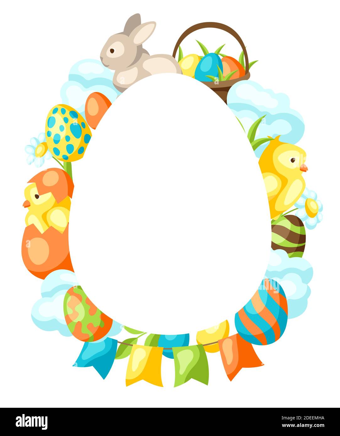 Happy Easter frame with holiday items. Stock Vector