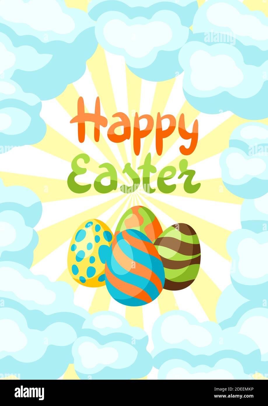 Happy Easter greeting card with holiday items. Stock Vector