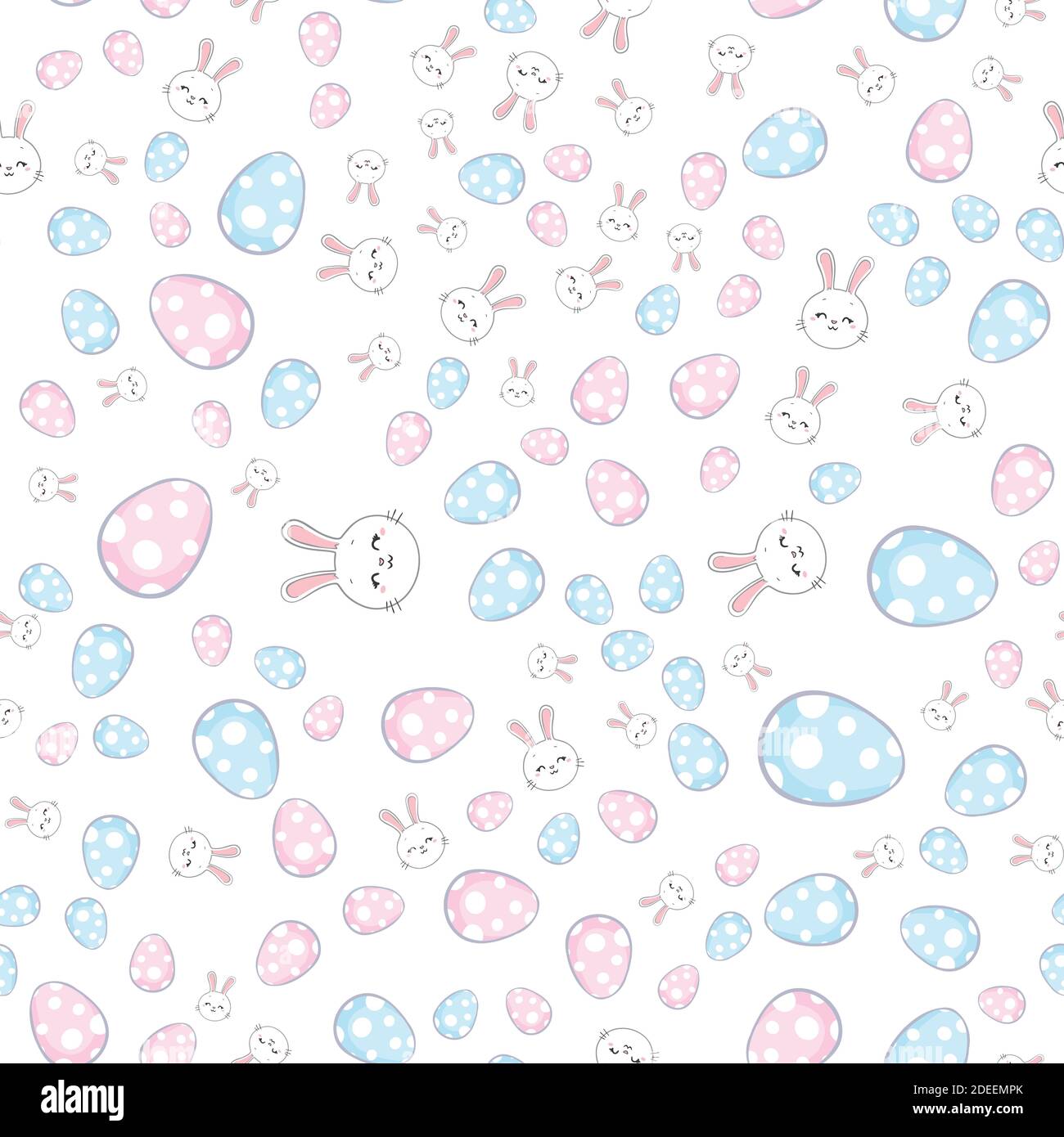 Seamless pattern with cute white rabbits. Vector illustration. Stock Vector