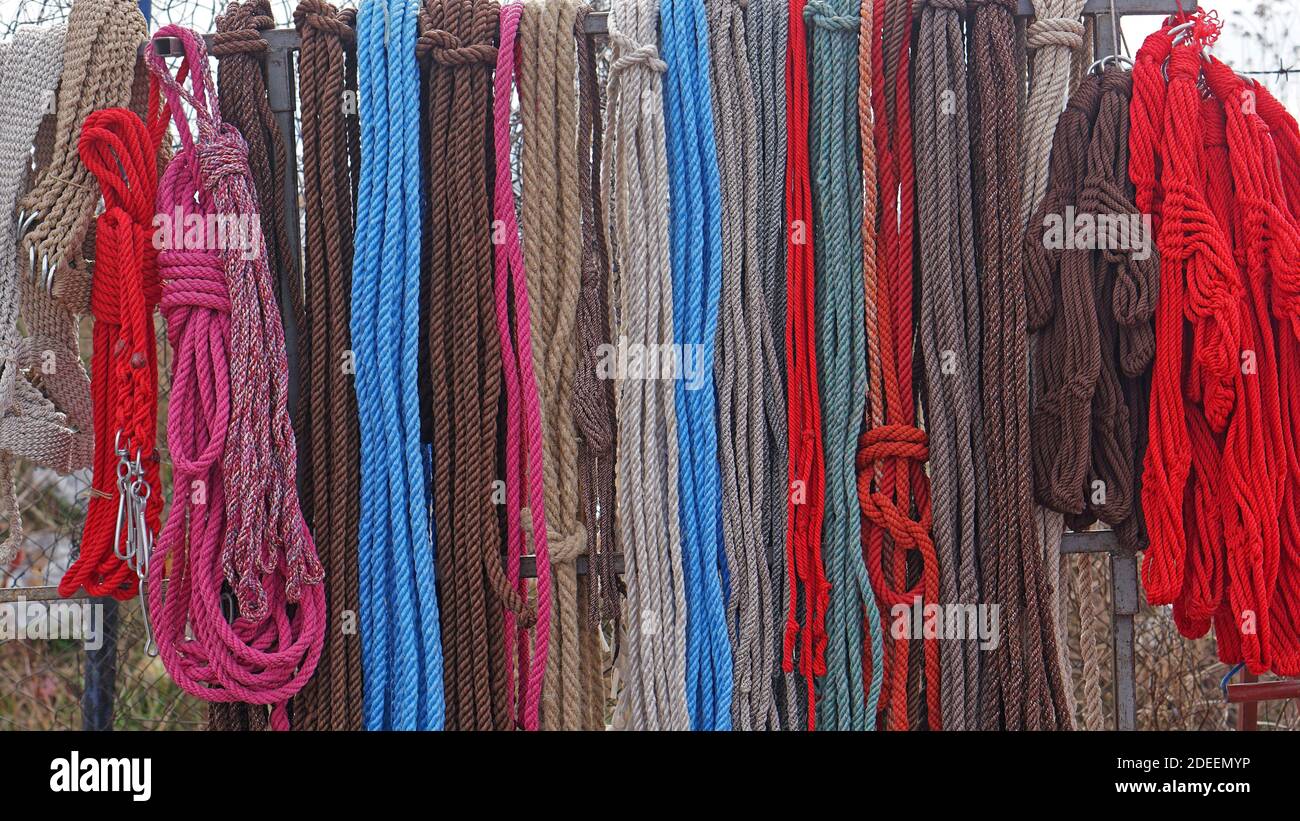 Many various color decorative cords and ropes Stock Photo