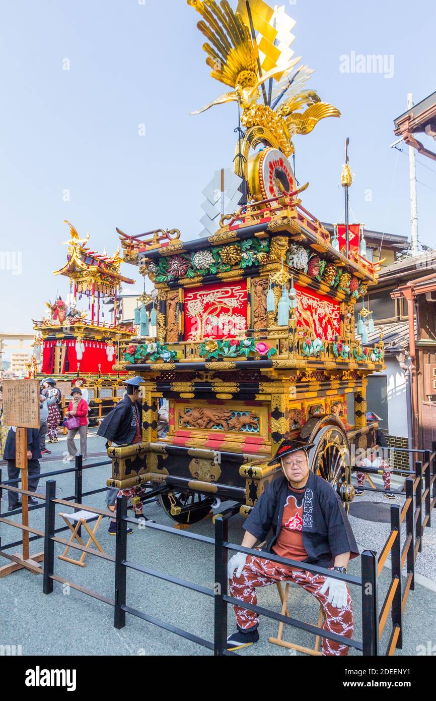 Richly decorated float during Takayama's autumn festival called