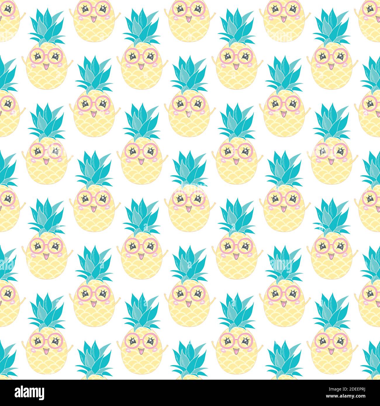 pineapple with Sunglasses tropical illustration seamless, summertime pattern Stock Vector