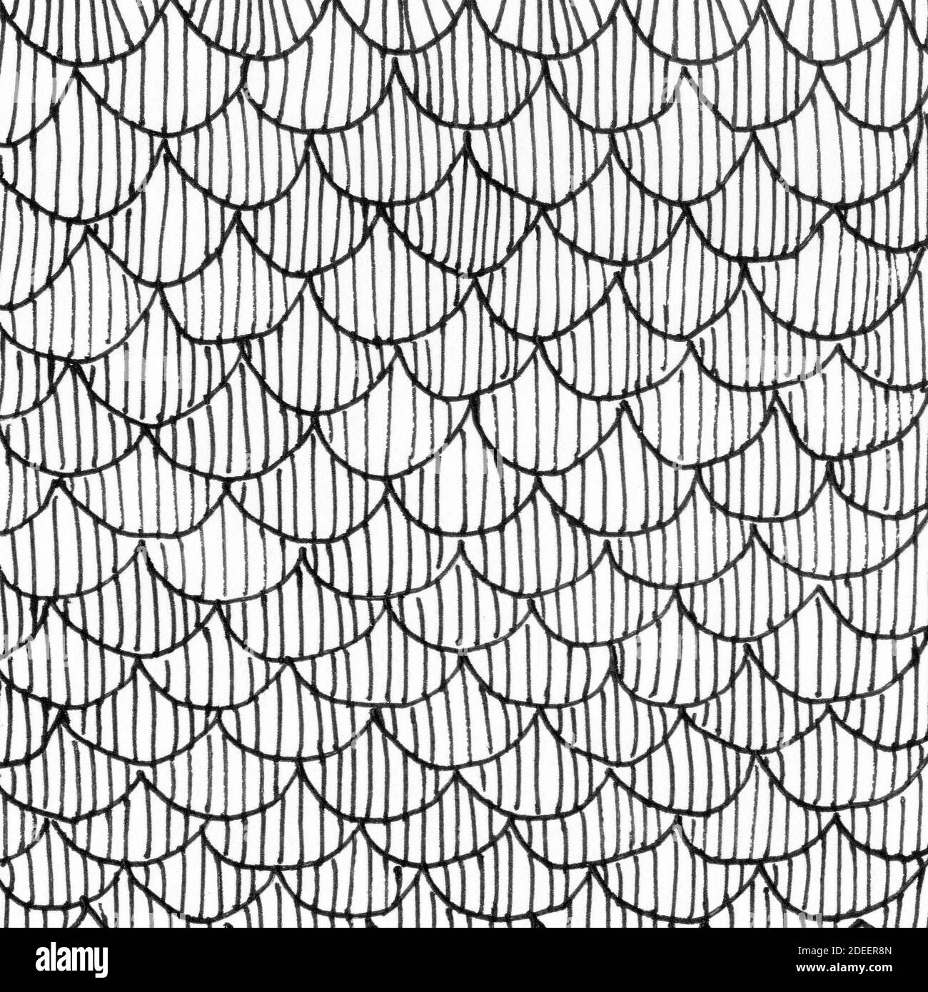 Fish scales ink texture. Abstract black and white hand drawn