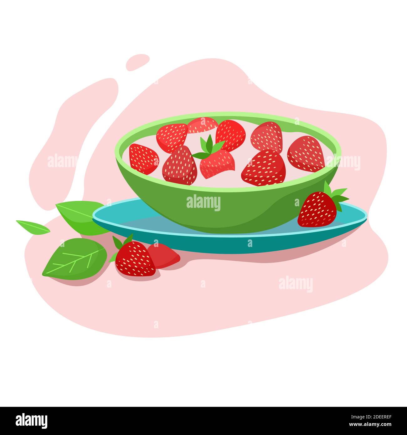 Strawberry desert in a plate. Fruit and vegetable salad. Stock Vector