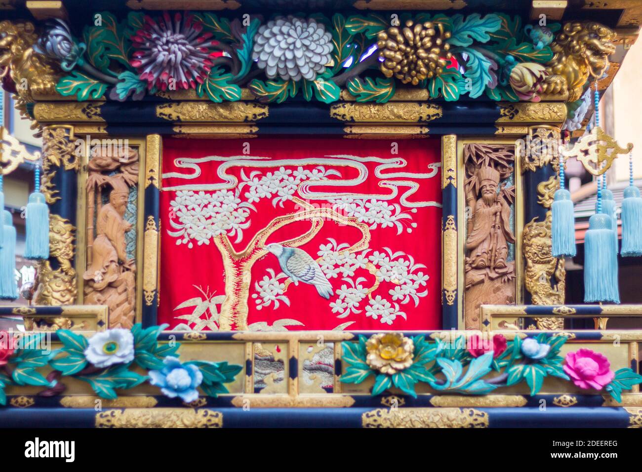 Rich details of the Hachiman Matsuri floats in during Takayama's autumn festival in Gifu, Japan Stock Photo