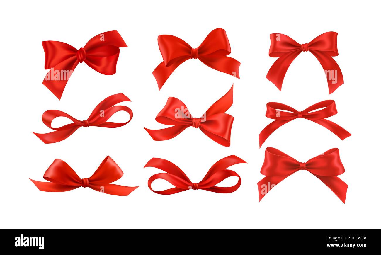Decorative Red Bow with Long Red Ribbon Isolated on White
