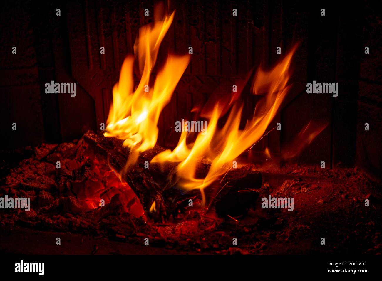 wood burning in the fireplace Stock Photo Alamy