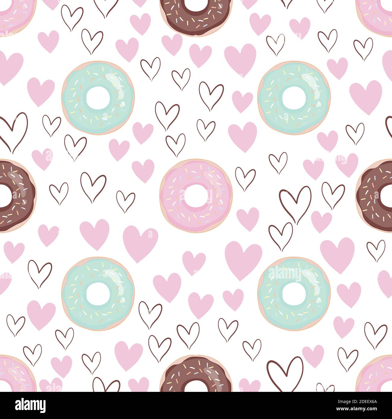 Vector Seamless Pattern With Colorful Donuts With Glaze And Sprinkles On A White Background 2124