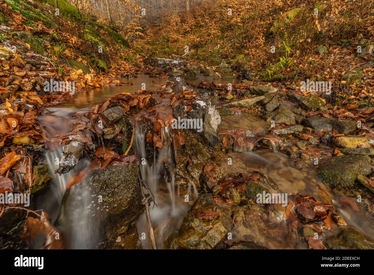 Waterfall under Cernava in east Moravia region in autumn winter cold color day Stock Photo