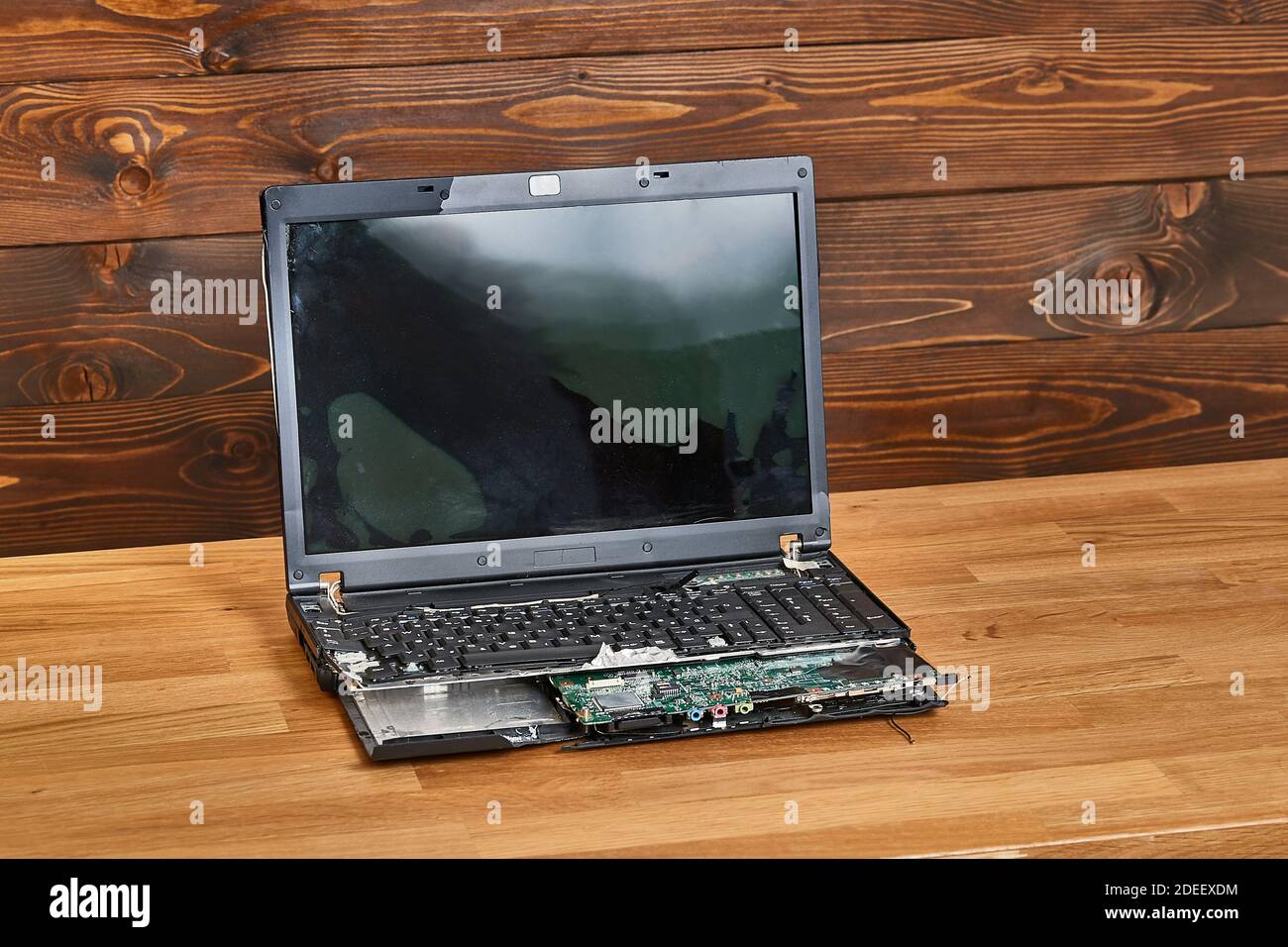 Broken laptop, blank screen Stock Photo