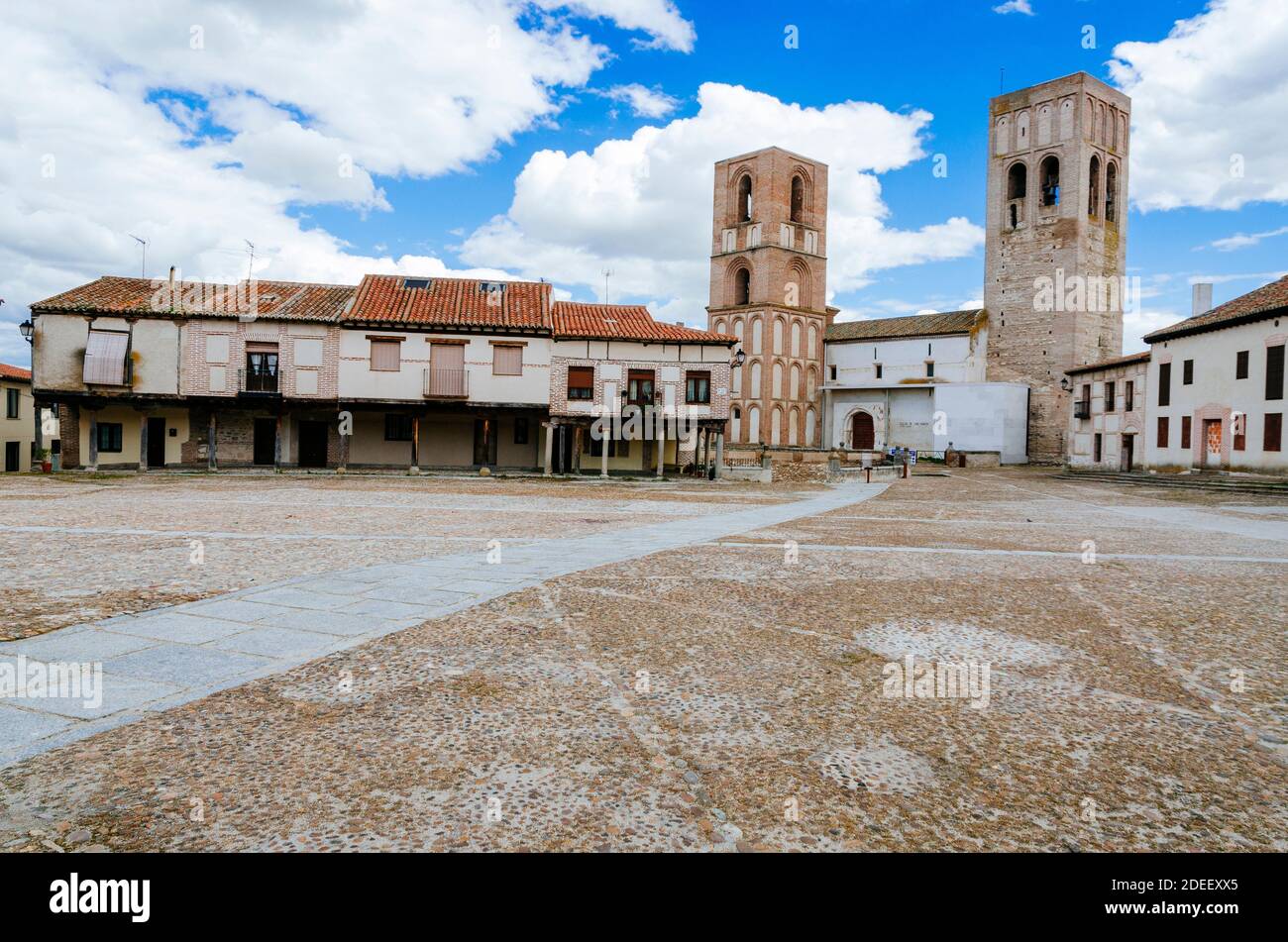 Plaza Mayor and Church of San Martín, also called 'of the Twin Towers', was a Christian temple built between the twelfth and eighteenth centuries. It Stock Photo