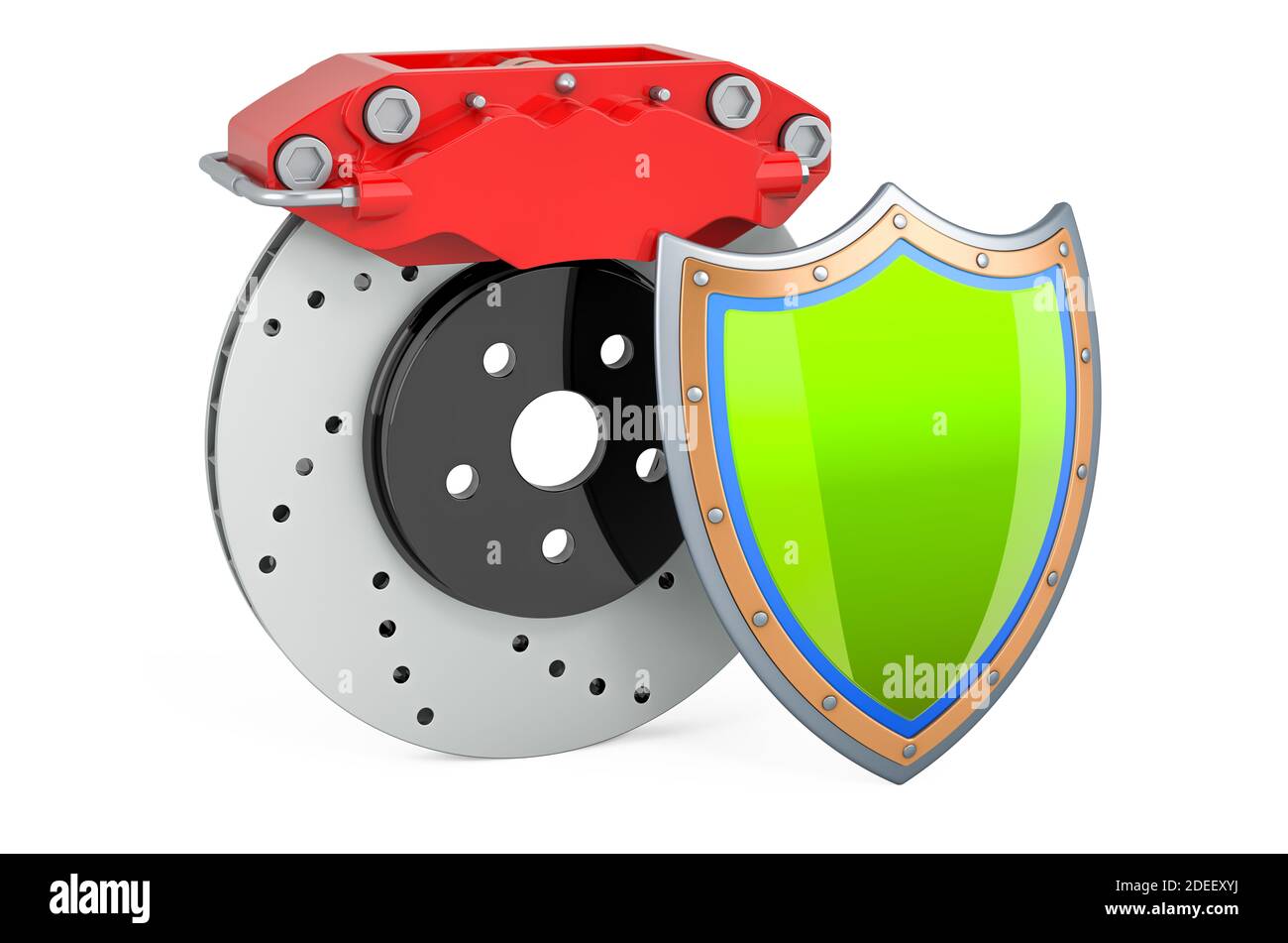Car disc brake with shield, 3D rendering isolated on white background