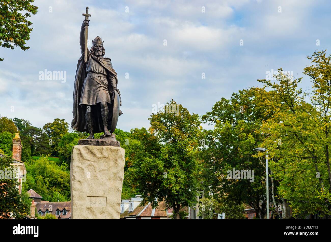 Statue of Alfred the Great by Hamo Thornycroft in Winchester, Hampshire, England, United Kingdom, Europe Stock Photo